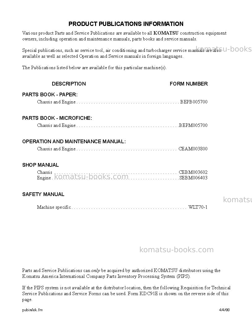 Komatsu wa450-3usa-mc Repair & maintenance cover Page 3