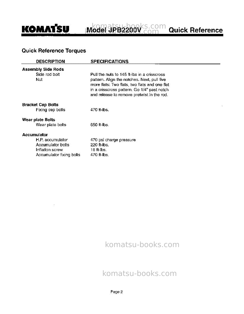 Komatsu jpb2200vusa Repair & maintenance cover Page 3 Komatsu jpb2200vusa Repair & maintenance cover Page 3