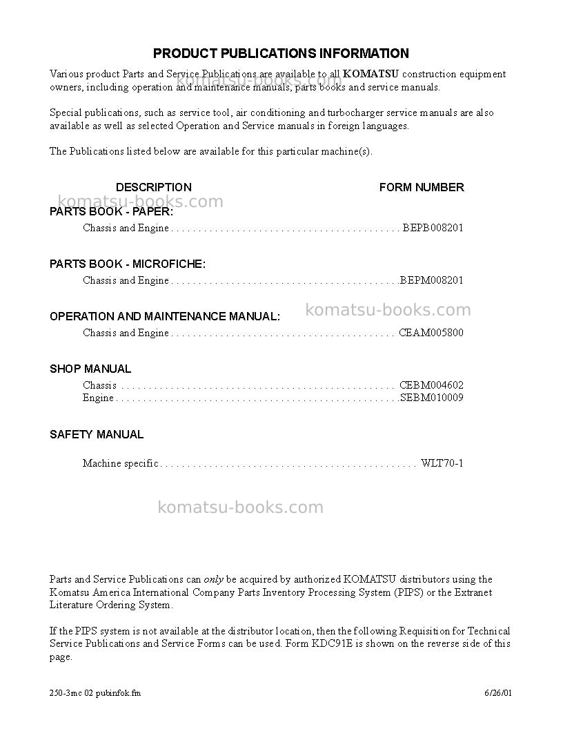 Komatsu wa250-3usa-mc Repair & maintenance cover Page 3