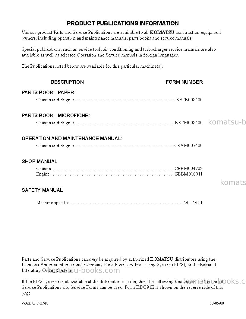 Komatsu wa250pt-3usa-mc Repair & maintenance cover Page 3