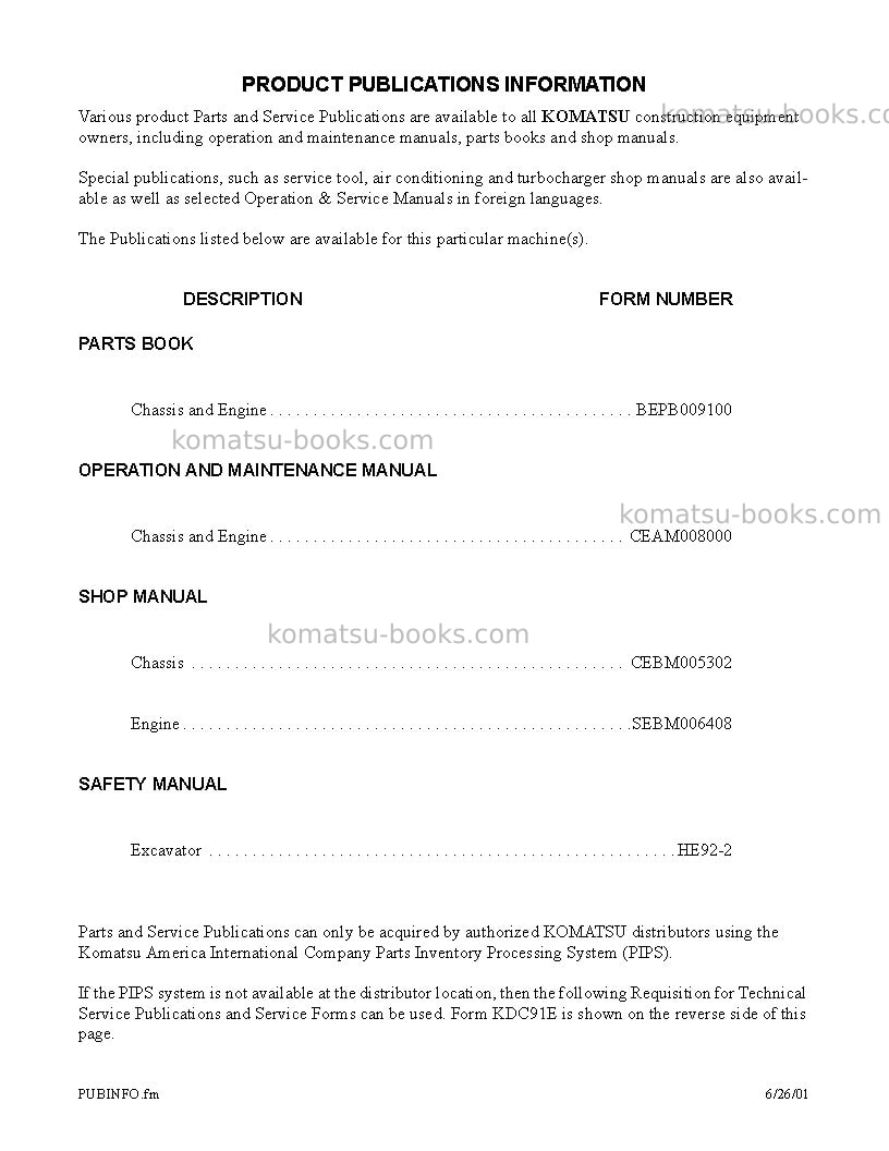 Komatsu pc400lc-6usa-lm Repair & maintenance cover Page 3 Komatsu pc400lc-6usa-lm Repair & maintenance cover Page 3