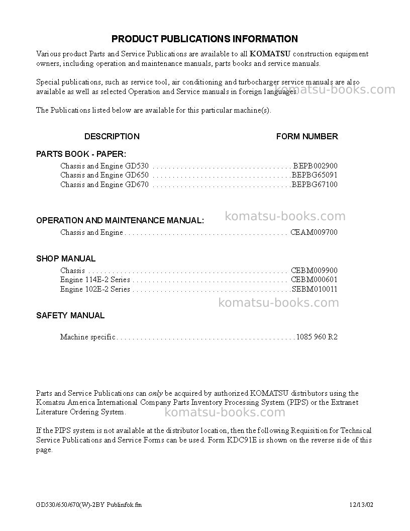 Komatsu gd670a-2usa-by Repair & maintenance cover Page 3 Komatsu gd670a-2usa-by Repair & maintenance cover Page 3
