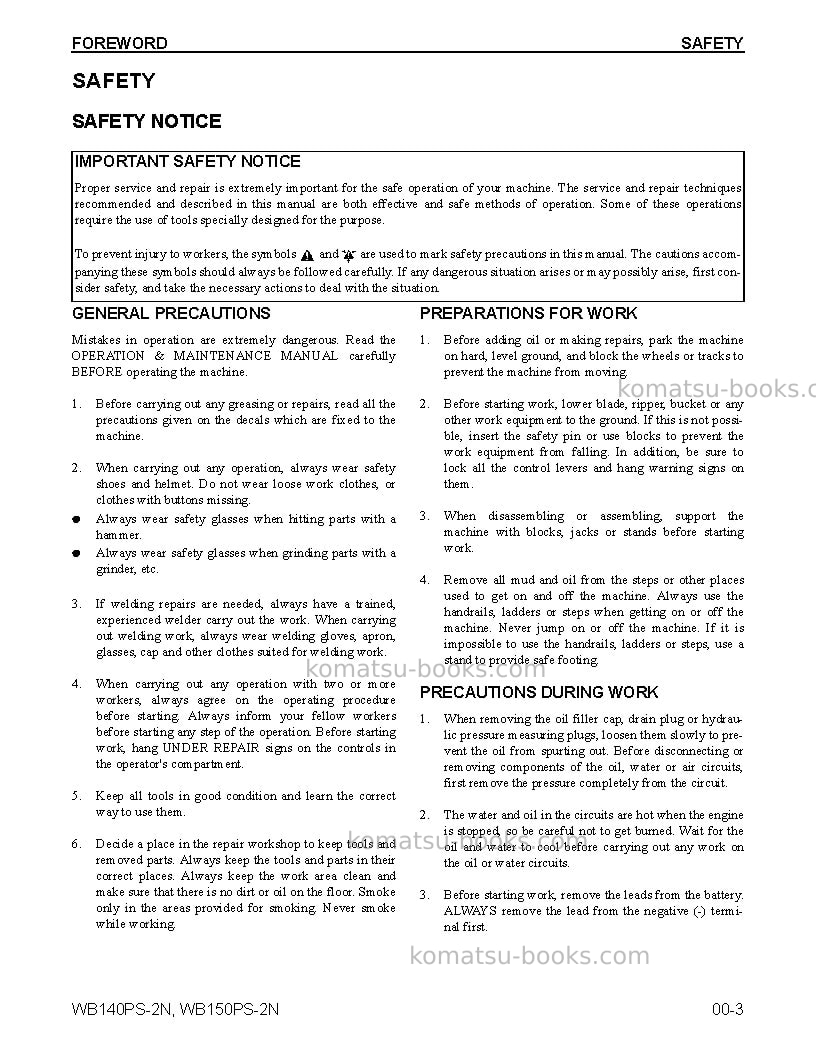 Komatsu wb140ps-2usa-n Repair & maintenance cover Page 3 Komatsu wb140ps-2usa-n Repair & maintenance cover Page 3