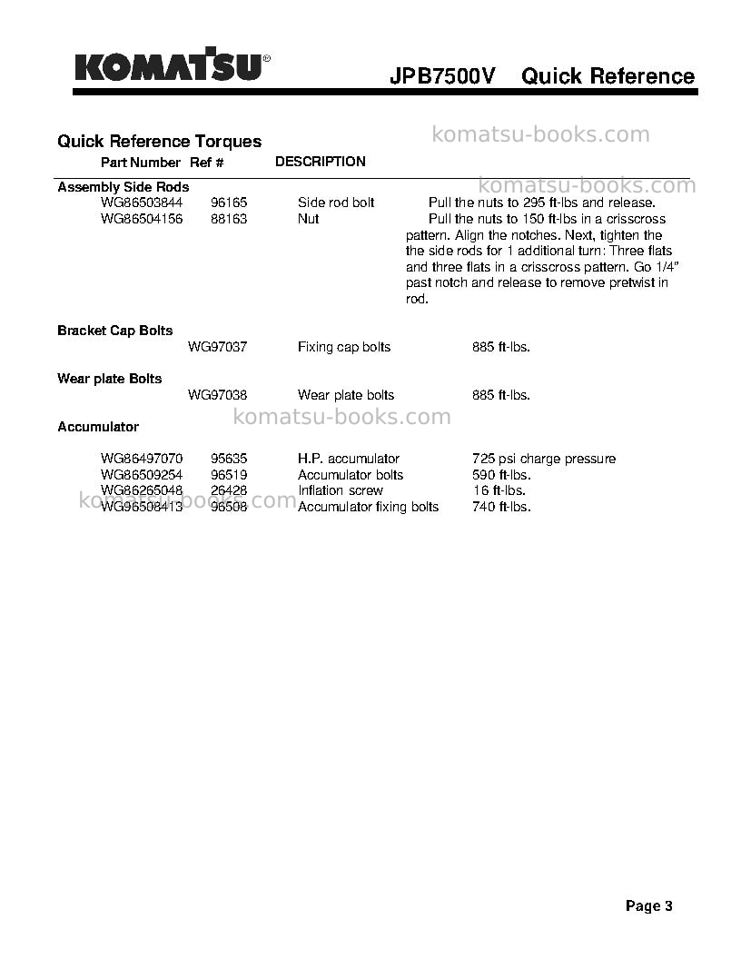 Komatsu jpb7500vusa Repair & maintenance cover Page 3