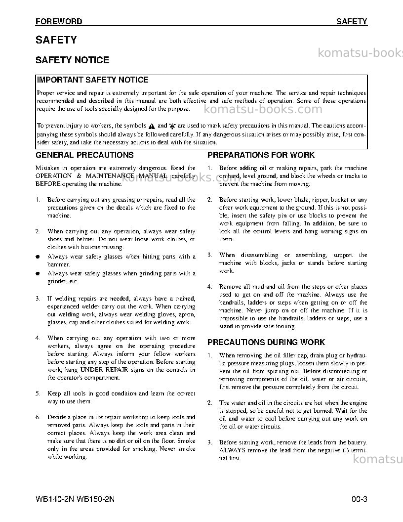Komatsu wb140-2usa-n Repair & maintenance cover Page 3 Komatsu wb140-2usa-n Repair & maintenance cover Page 3
