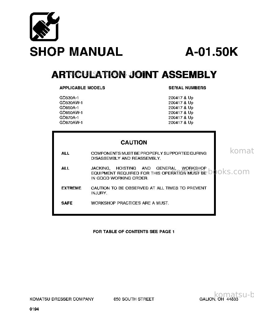 Komatsu gd670a-1usa Repair & maintenance cover Page 3 Komatsu gd670a-1usa Repair & maintenance cover Page 3