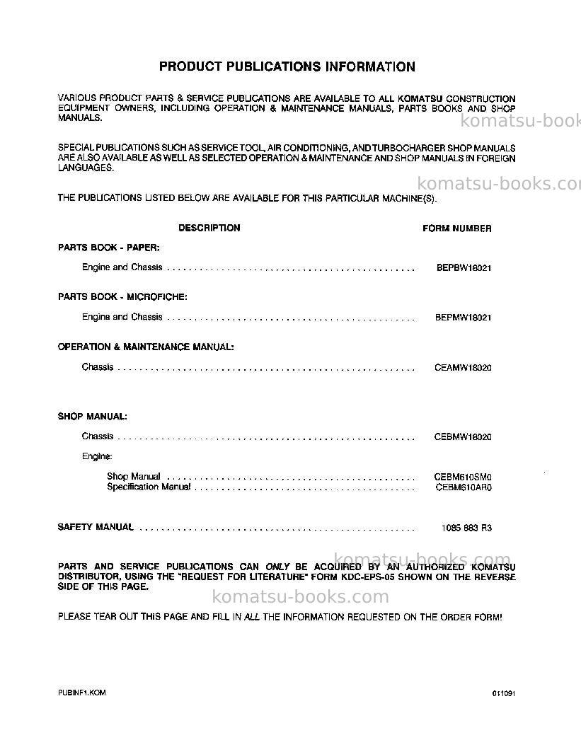 Komatsu wa250-1usa-lc Repair & maintenance cover Page 3