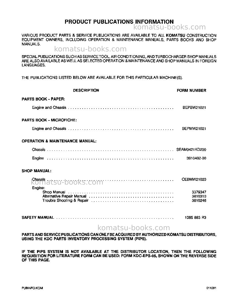 Komatsu wa450-2usa Repair & maintenance cover Page 3