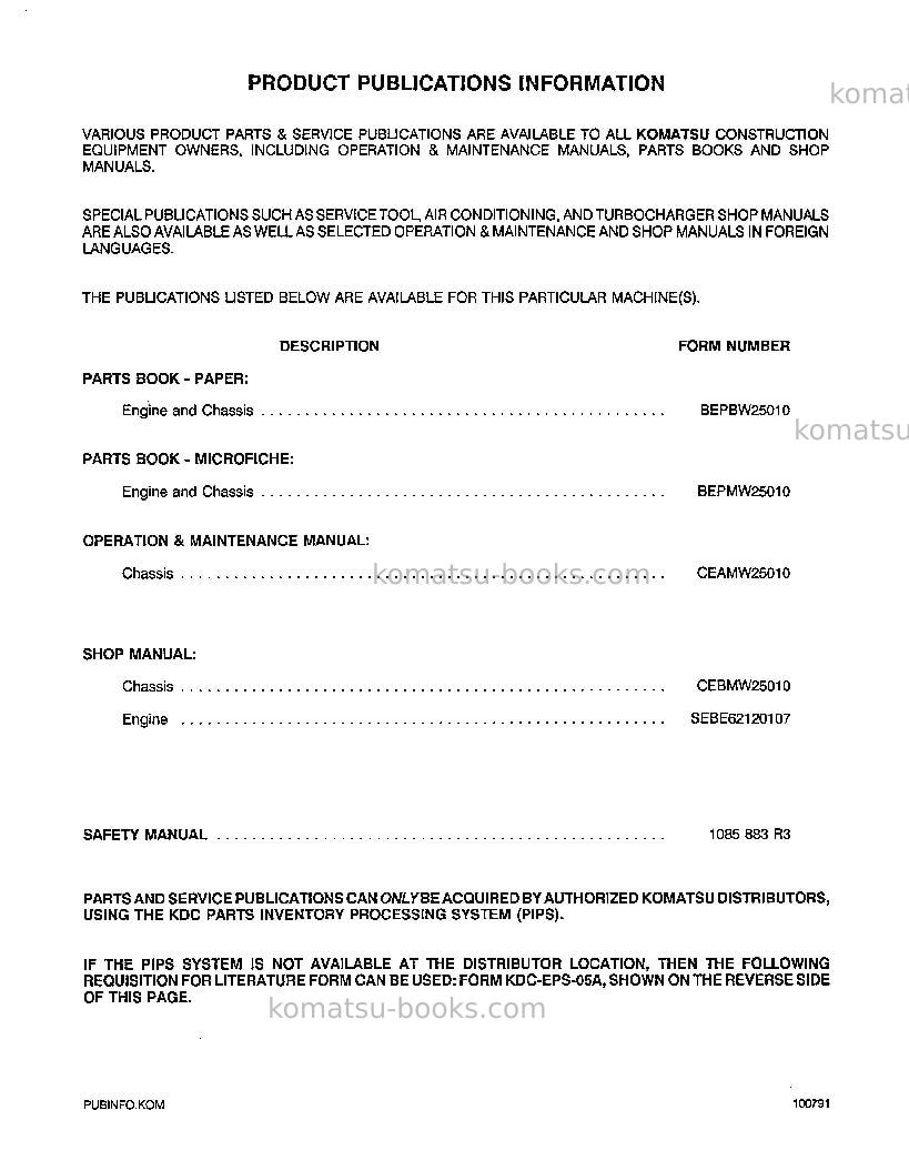 Komatsu wa500-1usa-l Repair & maintenance cover Page 3