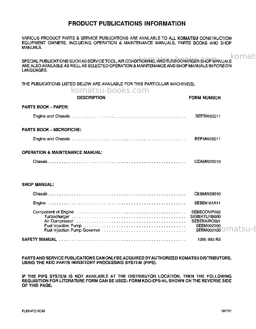 Komatsu wa600-1usa-l Repair & maintenance cover Page 3