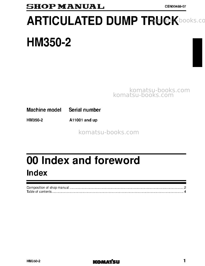 Komatsu hm350-2usa Repair & maintenance cover Page 3 Komatsu hm350-2usa Repair & maintenance cover Page 3