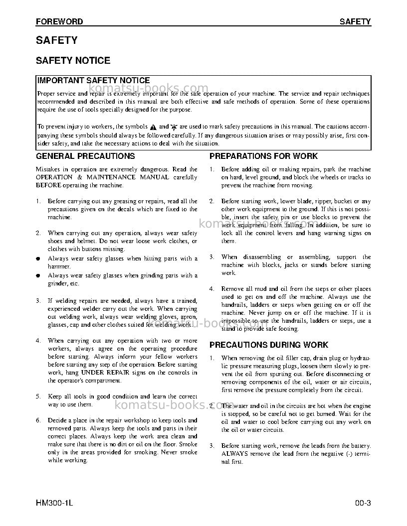 Komatsu hm300-1usa-l Repair & maintenance cover Page 3 Komatsu hm300-1usa-l Repair & maintenance cover Page 3