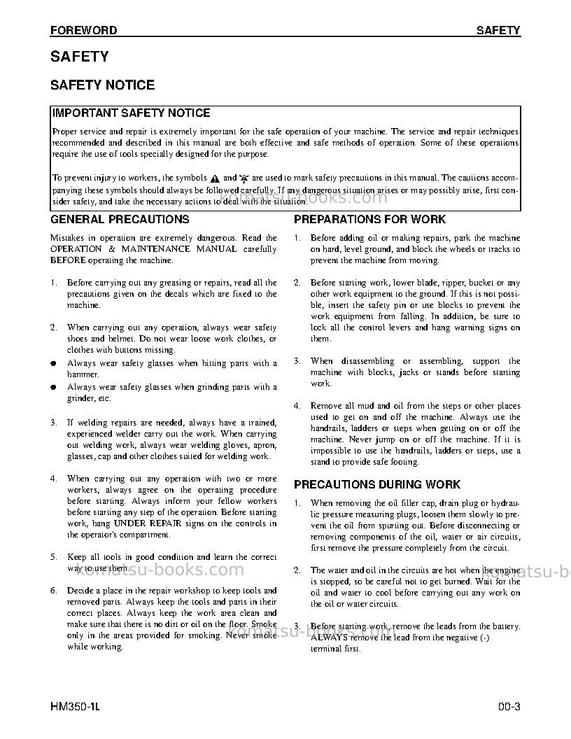 Komatsu hm350-1usa-l Repair & maintenance cover Page 3