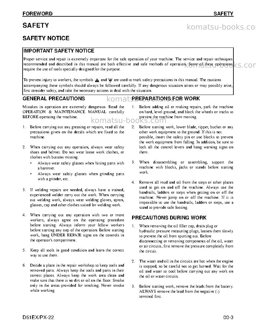 Komatsu d51px-22bra Repair & maintenance cover Page 3