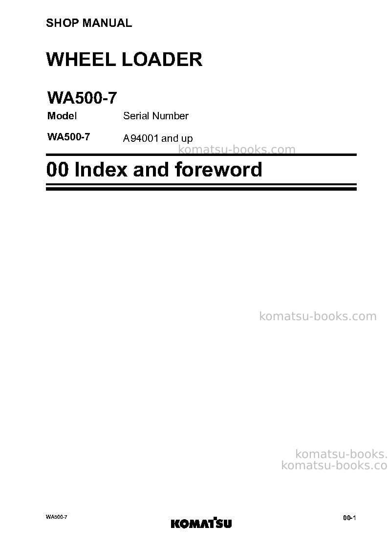 Komatsu wa500-7usa Repair & maintenance cover Page 3