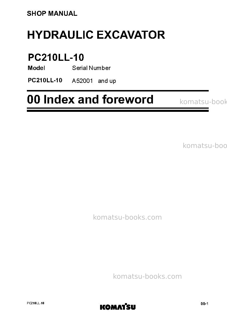 Komatsu pc210ll-10usa Repair & maintenance cover Page 3 Komatsu pc210ll-10usa Repair & maintenance cover Page 3