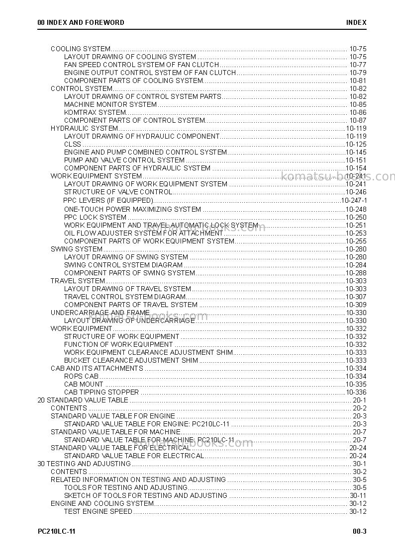 Komatsu pc210lc-11usa Repair & maintenance cover Page 3 Komatsu pc210lc-11usa Repair & maintenance cover Page 3