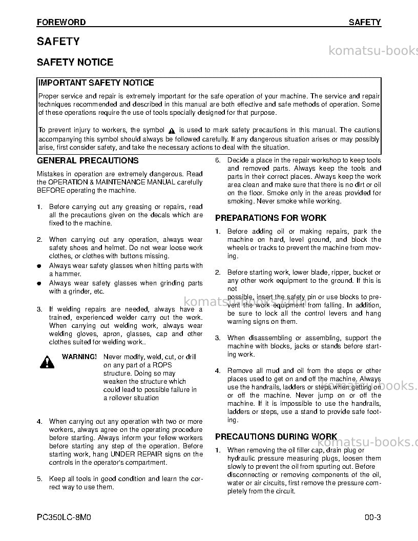 Komatsu pc350lc-8usa-m0 Repair & maintenance cover Page 3
