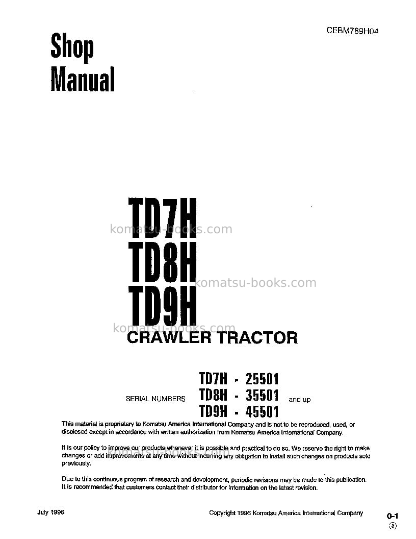 Komatsu td-7h Repair & maintenance cover Page 3