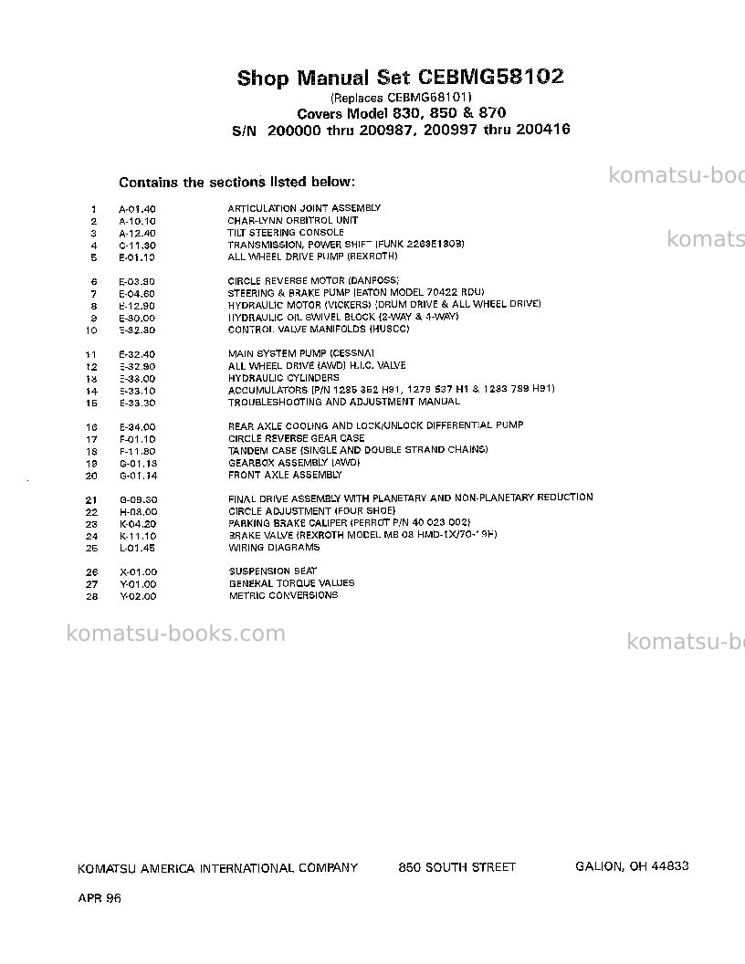 Komatsu 830 Repair & maintenance cover Page 3 Komatsu 830 Repair & maintenance cover Page 3