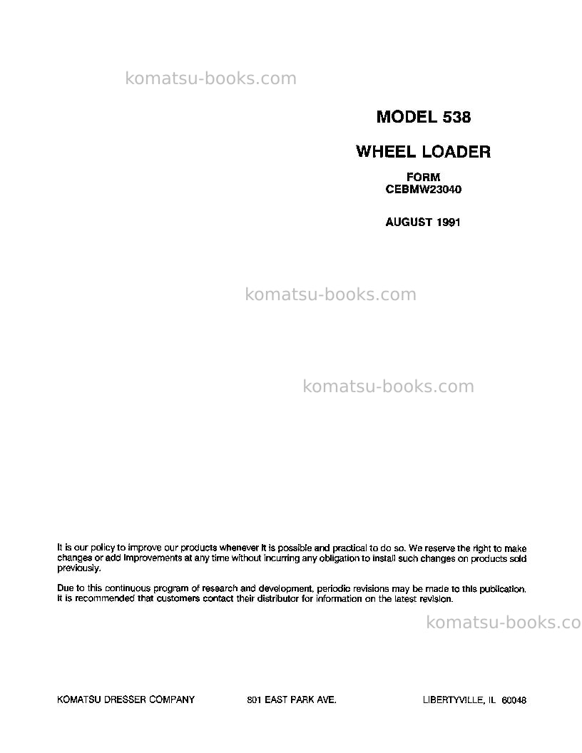 Komatsu 538 Repair & maintenance cover Page 3 Komatsu 538 Repair & maintenance cover Page 3