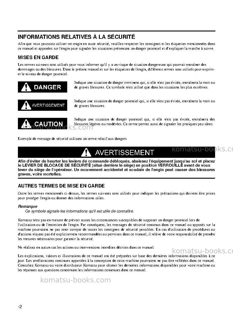 Komatsu pc300hd-7usa-l Manuel d'utilisation couverture Page 3 Komatsu pc300hd-7usa-l Manuel d'utilisation couverture Page 3