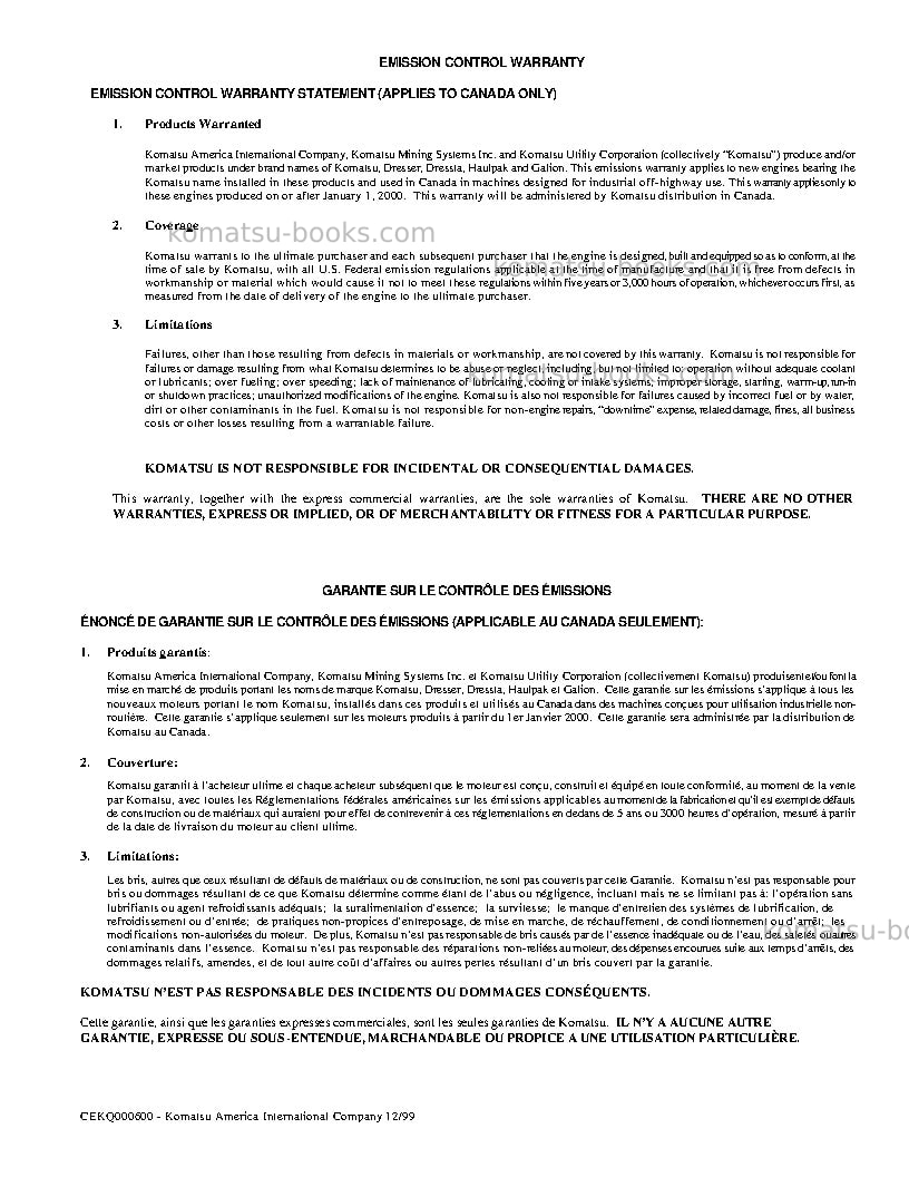 Komatsu wa250-5usa-l Manuel d'utilisation couverture Page 3 Komatsu wa250-5usa-l Manuel d'utilisation couverture Page 3