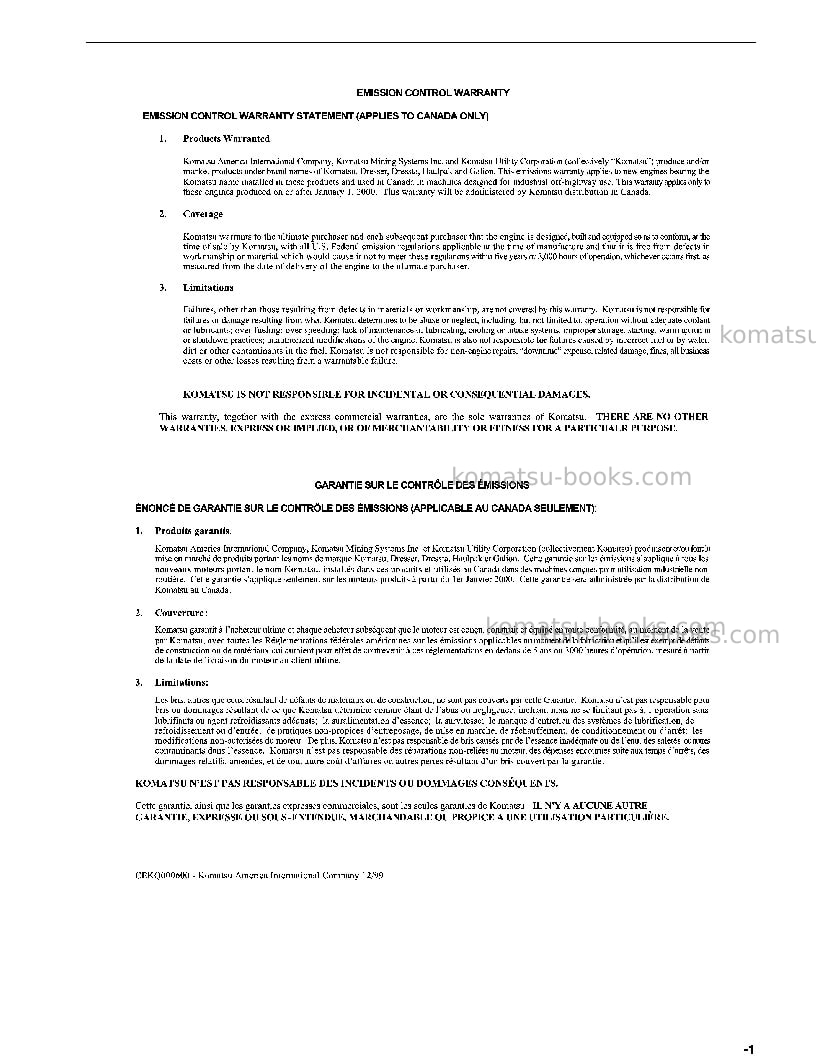 Komatsu pc300ll-7usa-l Manuel d'utilisation couverture Page 3