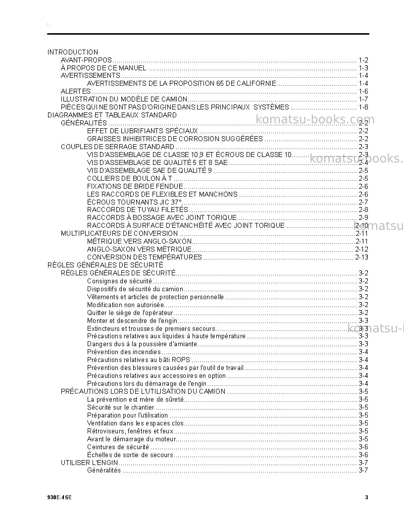 Komatsu 930e-4usa-se Manuel d'utilisation couverture Page 3 Komatsu 930e-4usa-se Manuel d'utilisation couverture Page 3