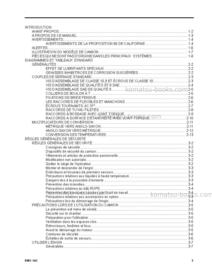 Komatsu 830e-1usa-ac Manuel d'utilisation couverture Page 3 Komatsu 830e-1usa-ac Manuel d'utilisation couverture Page 3