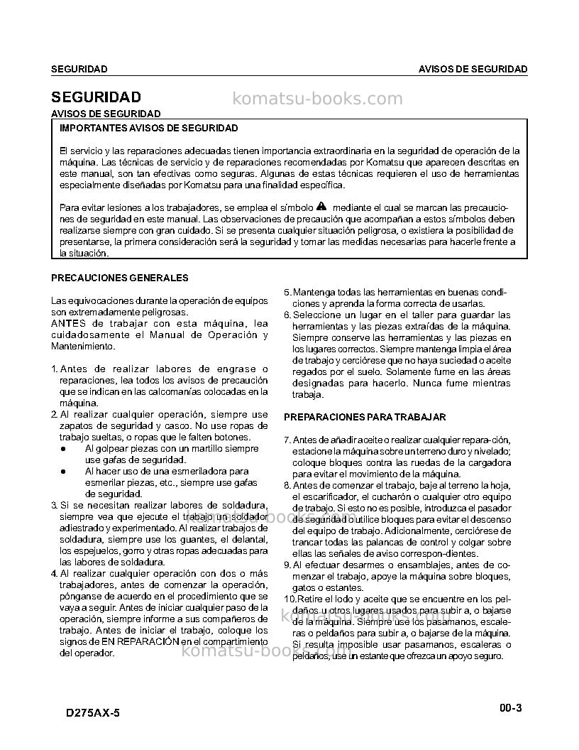 Komatsu d275ax-5jpn Reparación y mantenimiento cover Page 3