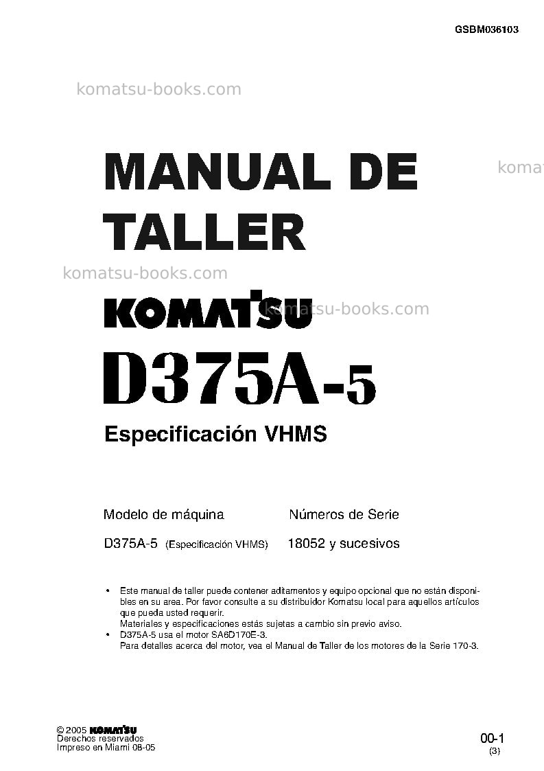 Komatsu d375a-5jpn-vhms Reparación y mantenimiento cover Page 3