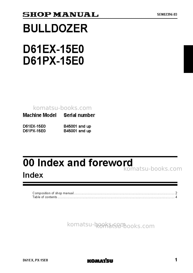 Komatsu d61ex-15bra-e0 Repair & maintenance cover Page 3