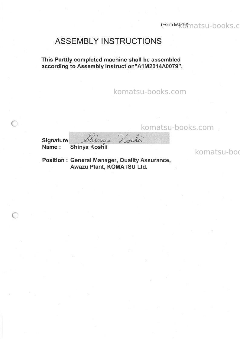 Komatsu d65ex-18jpn Field assembly manual cover Page 3 Komatsu d65ex-18jpn Field assembly manual cover Page 3
