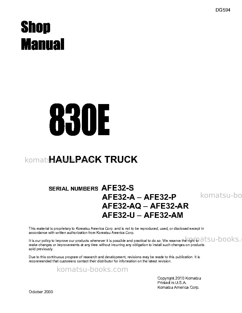Komatsu 830eusa Repair & maintenance cover Page 3 Komatsu 830eusa Repair & maintenance cover Page 3