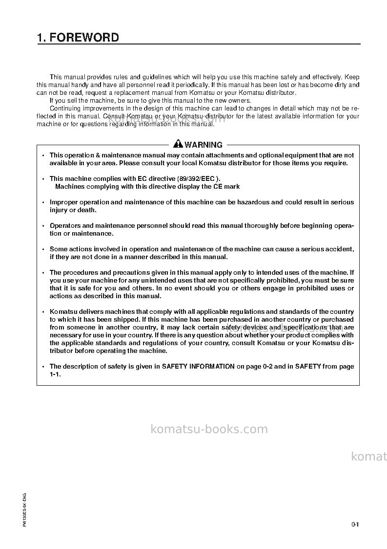 Komatsu pw130es-6gbr-k Operation manual cover Page 3