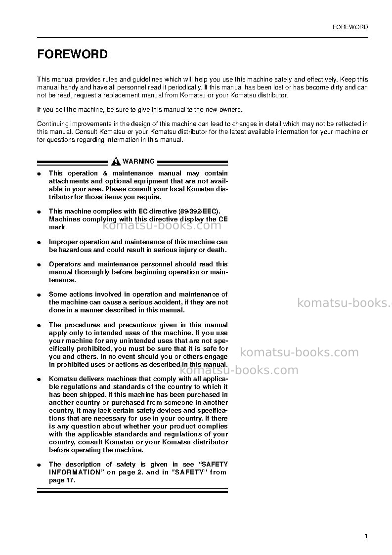 Komatsu pc210-6gbr-k Operation manual cover Page 3 Komatsu pc210-6gbr-k Operation manual cover Page 3