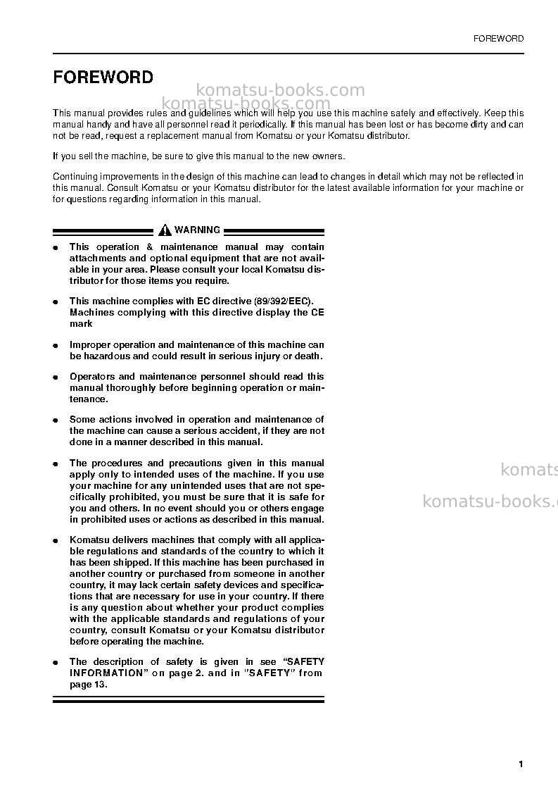 Komatsu pc290lc-6gbr-k Operation manual cover Page 3 Komatsu pc290lc-6gbr-k Operation manual cover Page 3