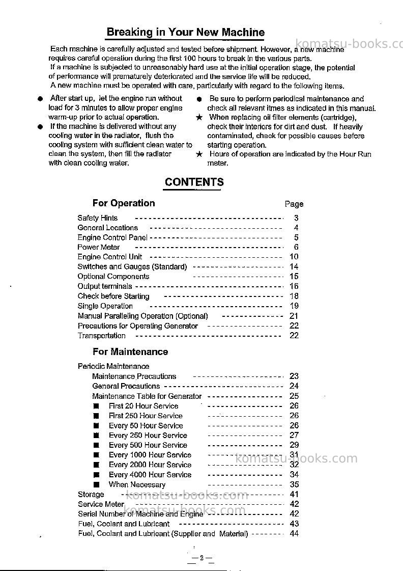 Komatsu egs1000-3sgp Operation manual cover Page 3 Komatsu egs1000-3sgp Operation manual cover Page 3
