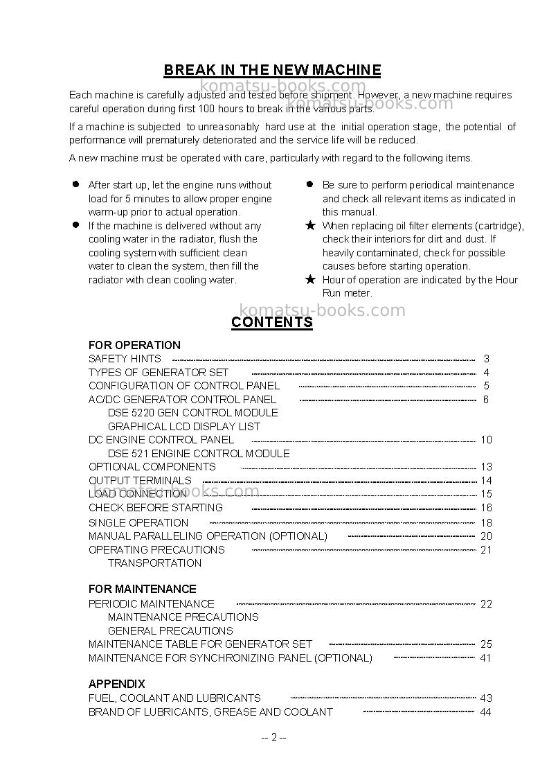 Komatsu egs570-6sgp Operation manual cover Page 3 Komatsu egs570-6sgp Operation manual cover Page 3