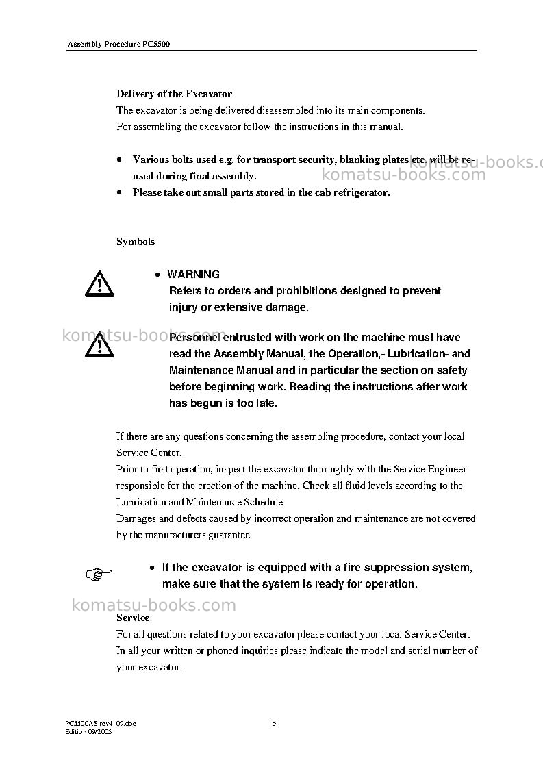 Komatsu pc5500-6deu Field assembly manual cover Page 3
