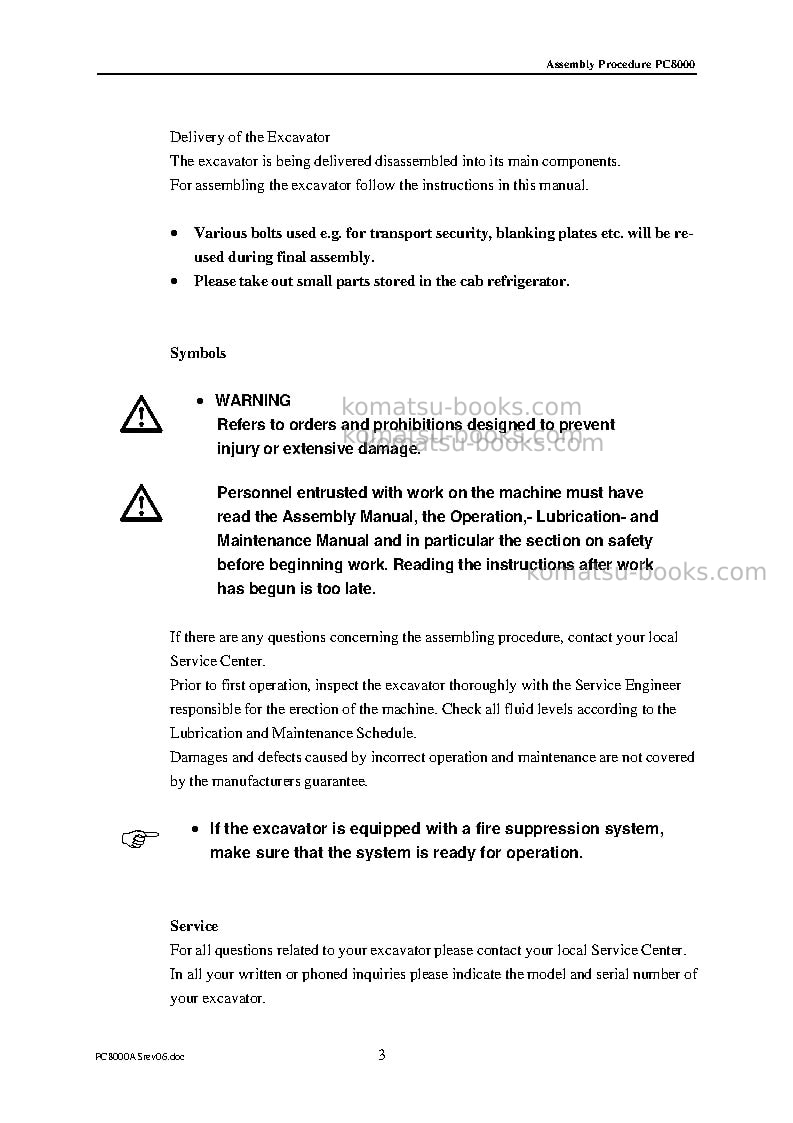 Komatsu pc8000-1deu Field assembly manual cover Page 3
