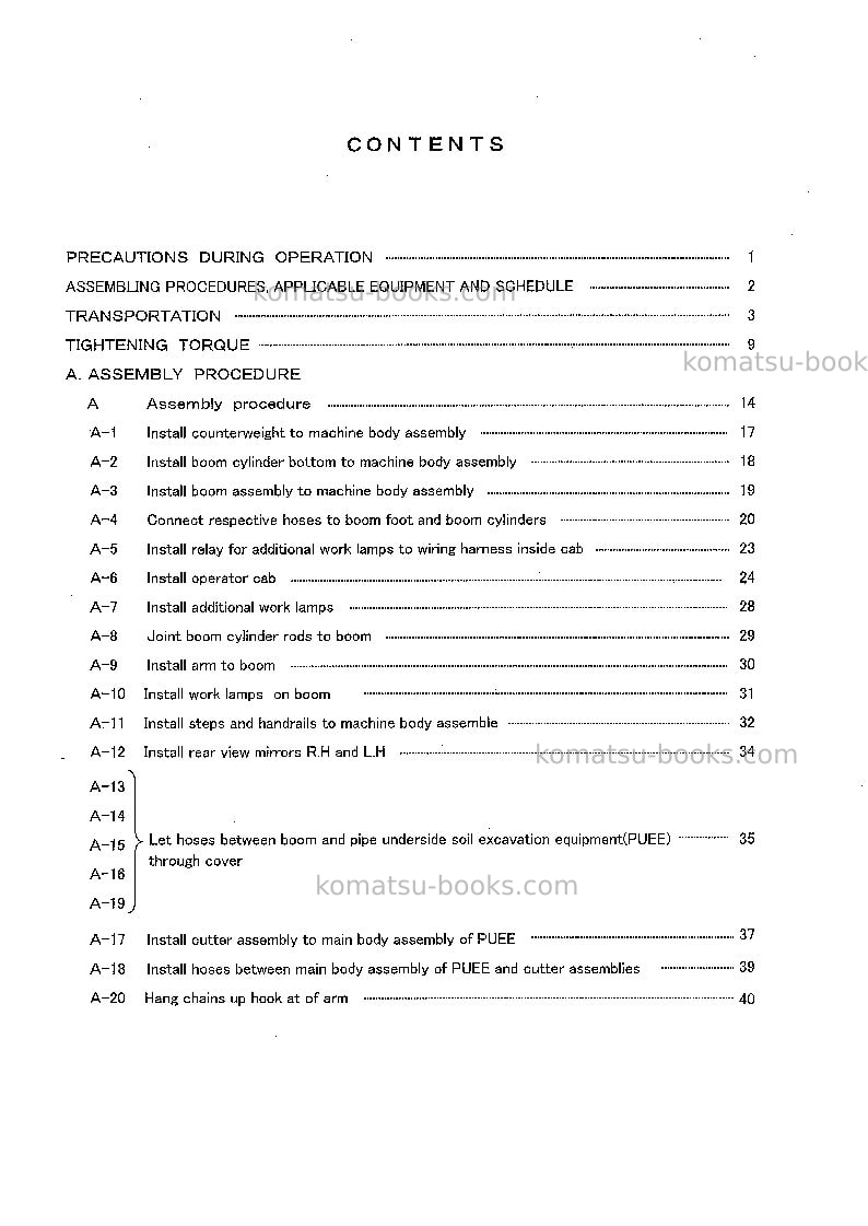 Komatsu pc400lc-6jpn-pipe looper spec, excel Field assembly manual cover Page 3