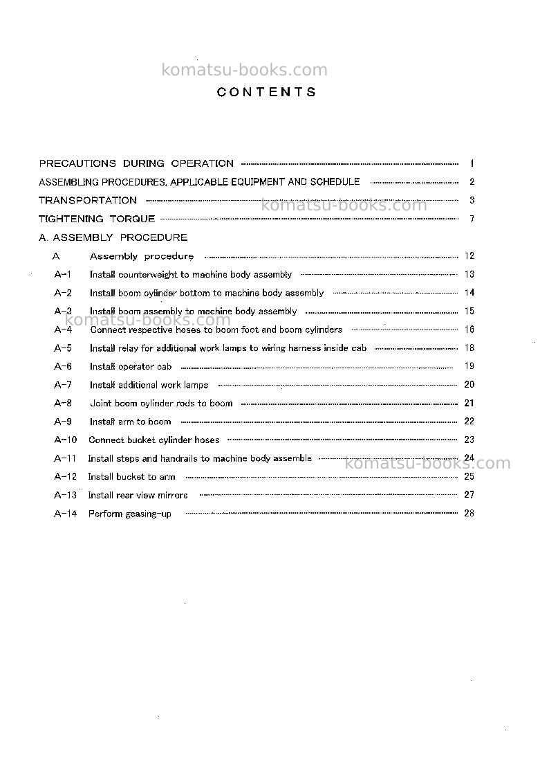 Komatsu pc400lc-6jpn-offset boom, excel Field assembly manual cover Page 3 Komatsu pc400lc-6jpn-offset boom, excel Field assembly manual cover Page 3