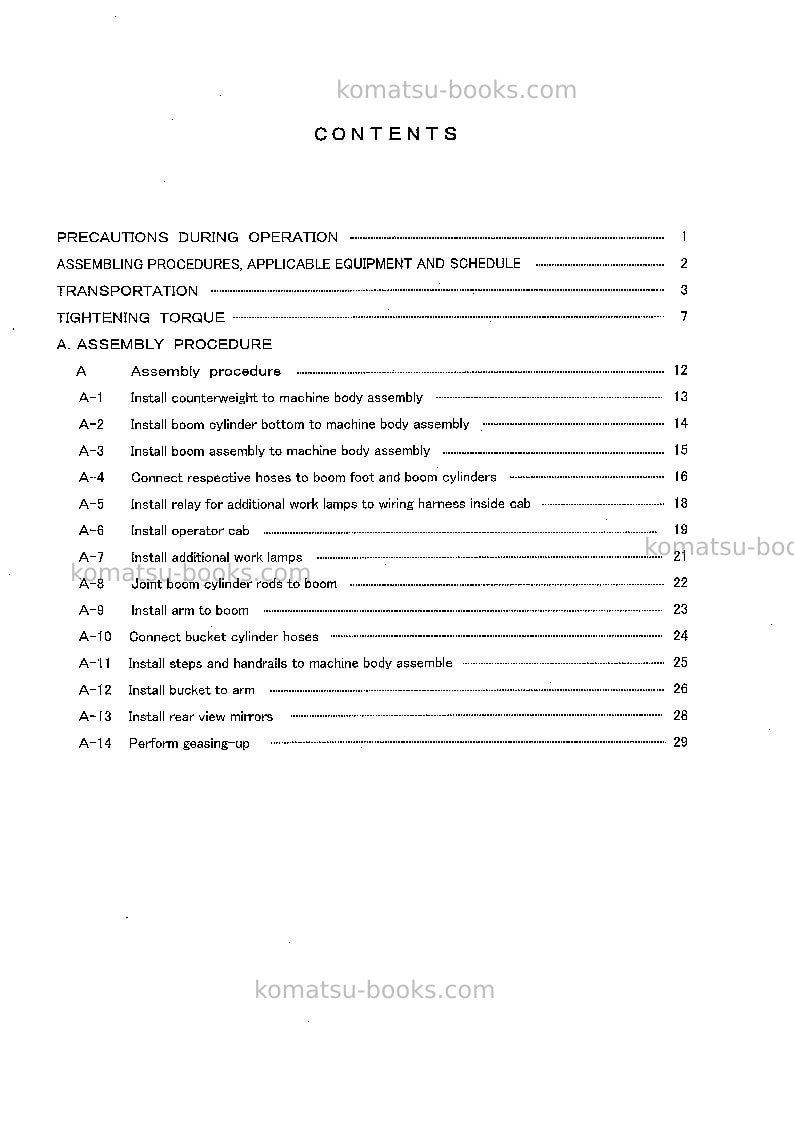 Komatsu pc400lc-6jpn--50c degree, offset boom spec Field assembly manual cover Page 3 Komatsu pc400lc-6jpn--50c degree, offset boom spec Field assembly manual cover Page 3