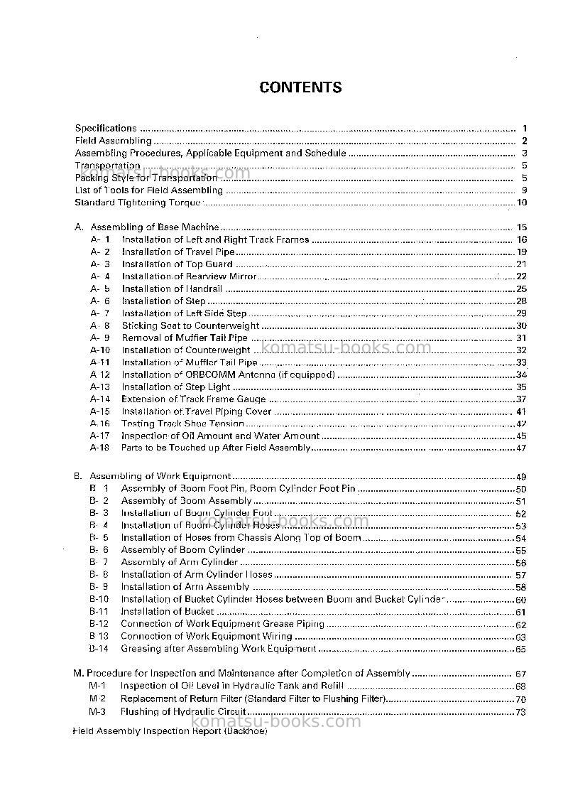 Komatsu pc600-7jpn Field assembly manual cover Page 3 Komatsu pc600-7jpn Field assembly manual cover Page 3