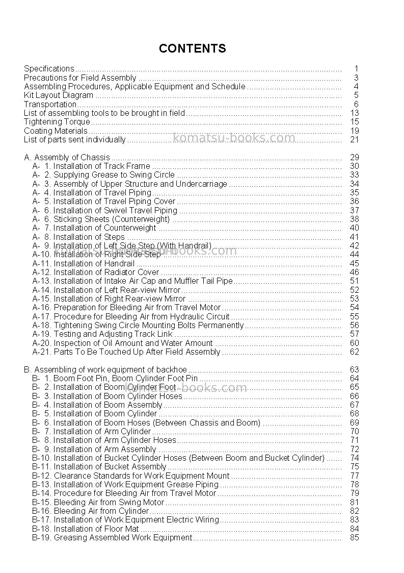 Komatsu pc1250sp-7jpn Field assembly manual cover Page 3