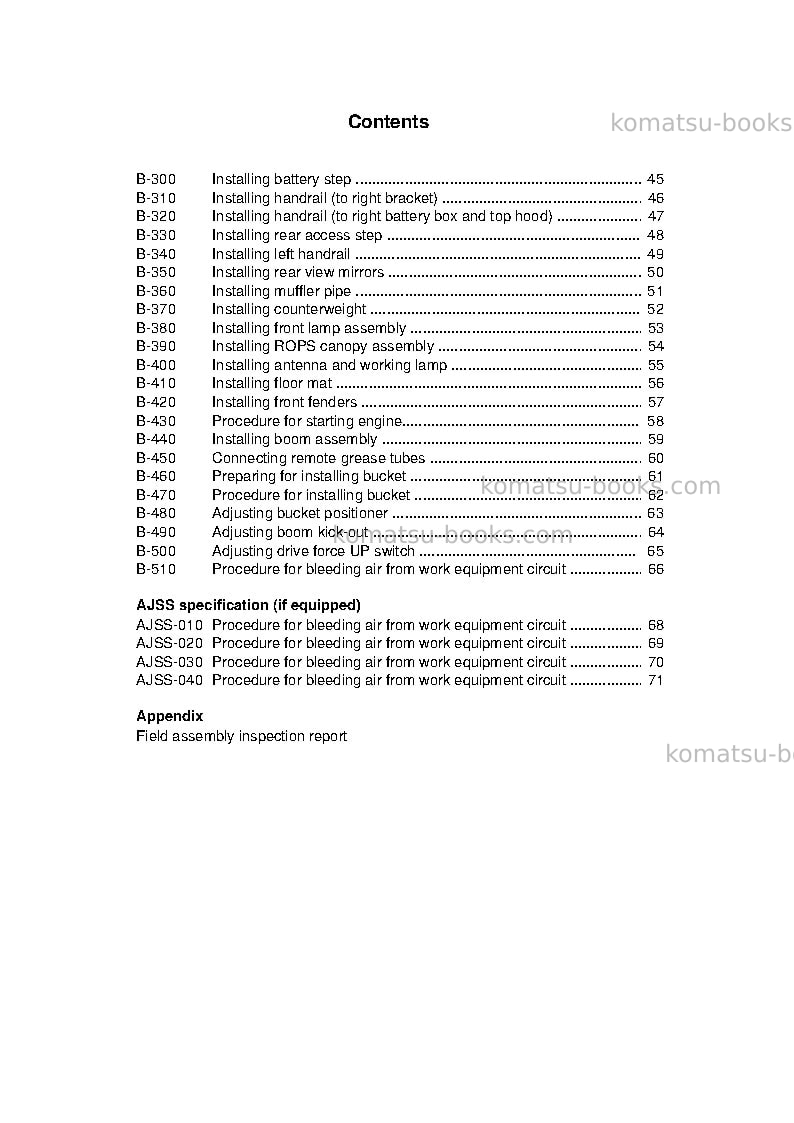 Komatsu wa900-3jpn Field assembly manual cover Page 3 Komatsu wa900-3jpn Field assembly manual cover Page 3