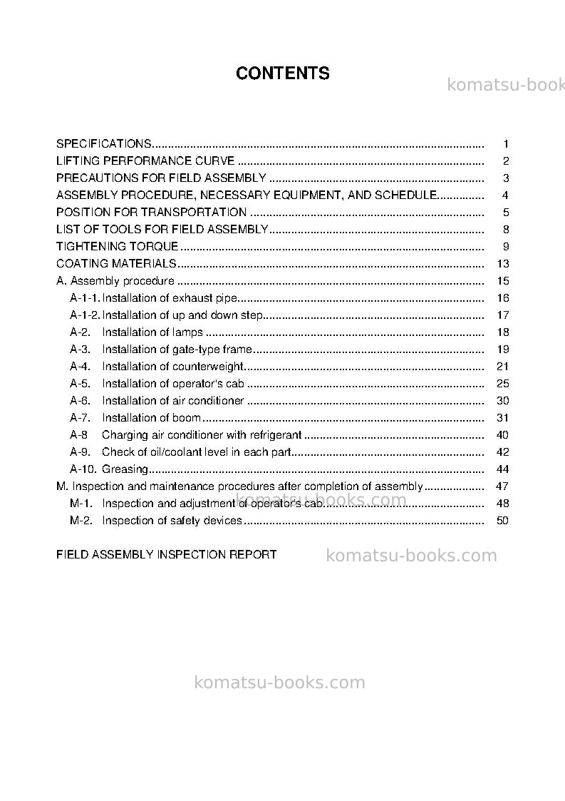 Komatsu d155c-1jpn Field assembly manual cover Page 3