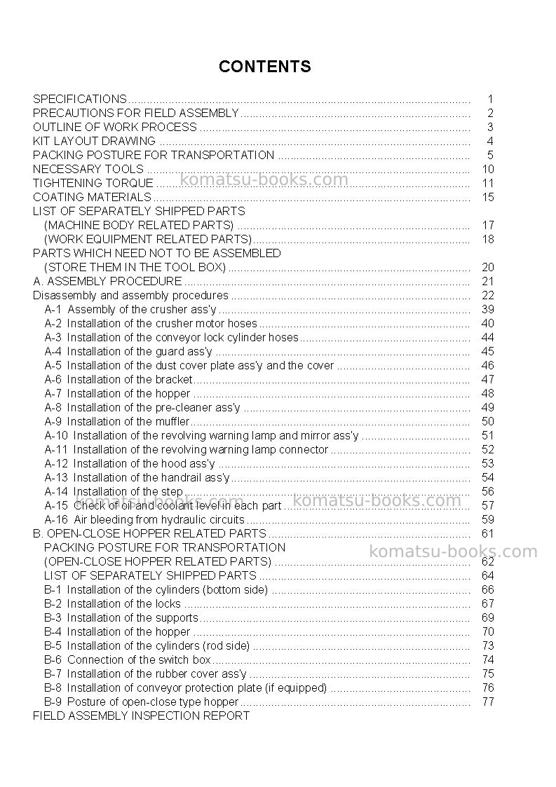 Komatsu br550jg-1jpn Field assembly manual cover Page 3 Komatsu br550jg-1jpn Field assembly manual cover Page 3